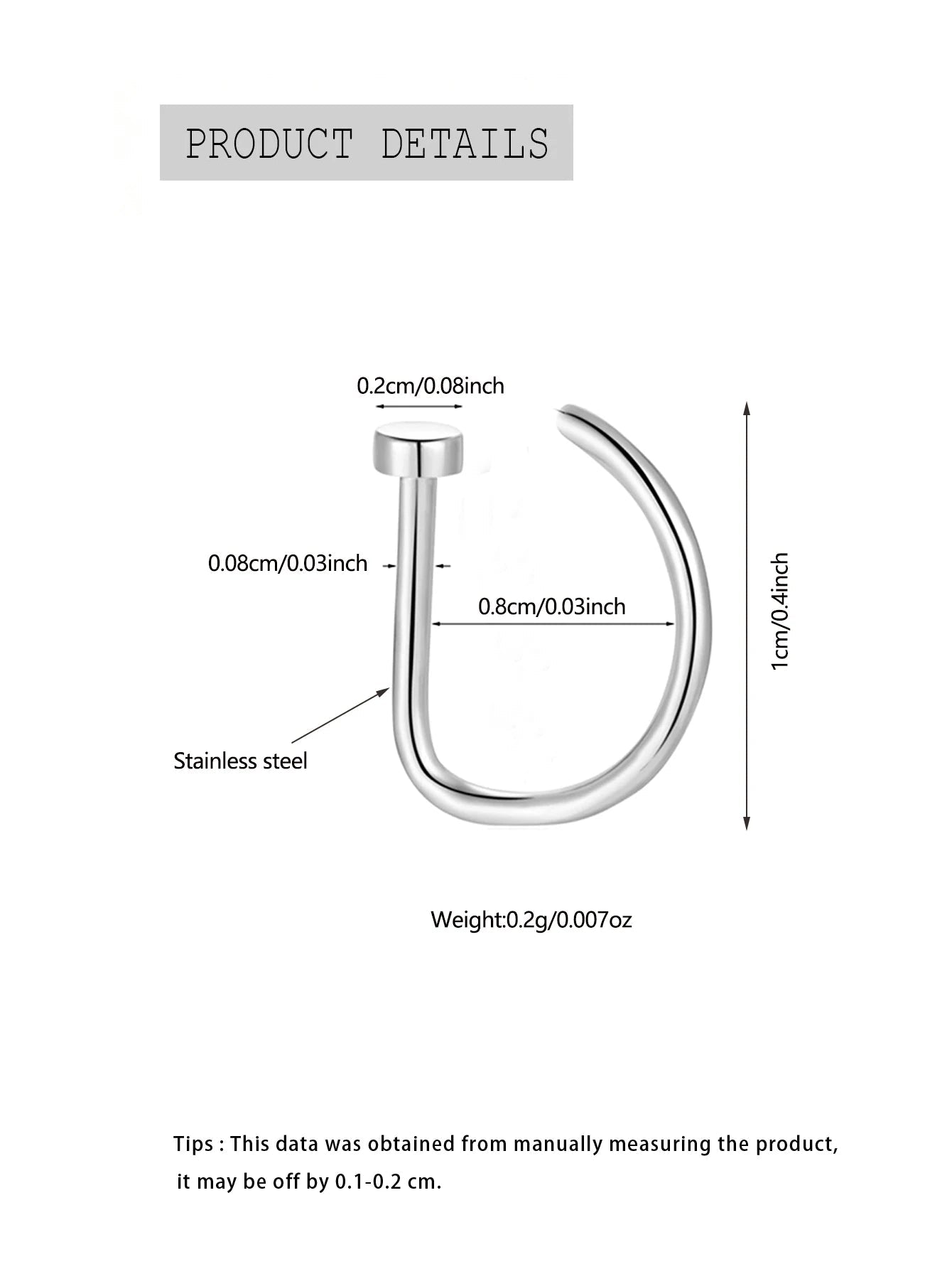 New Curved Barbells Fake Nose Piercing D Shaped Tragus Helix Stud Earring Hoop Septum Stainless Steel Ring Nostril Body Jewelry - Shoppiline