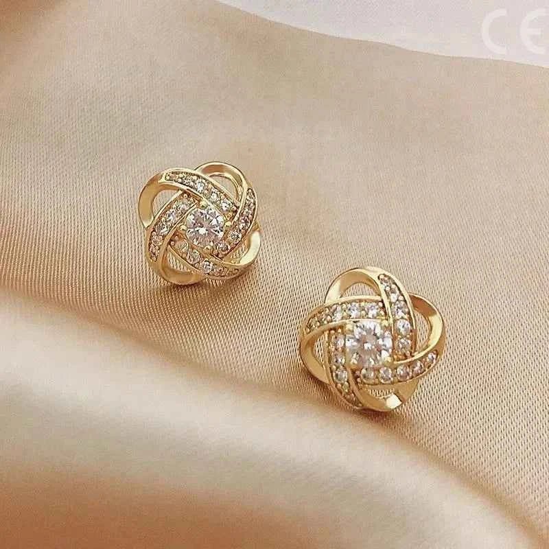 New Exquisite Shiny Zircon Heart Flower Earrings Korean Elegant Square Geometric Crystal Earrings for Women Fashion Jewelry Gift - Shoppiline
