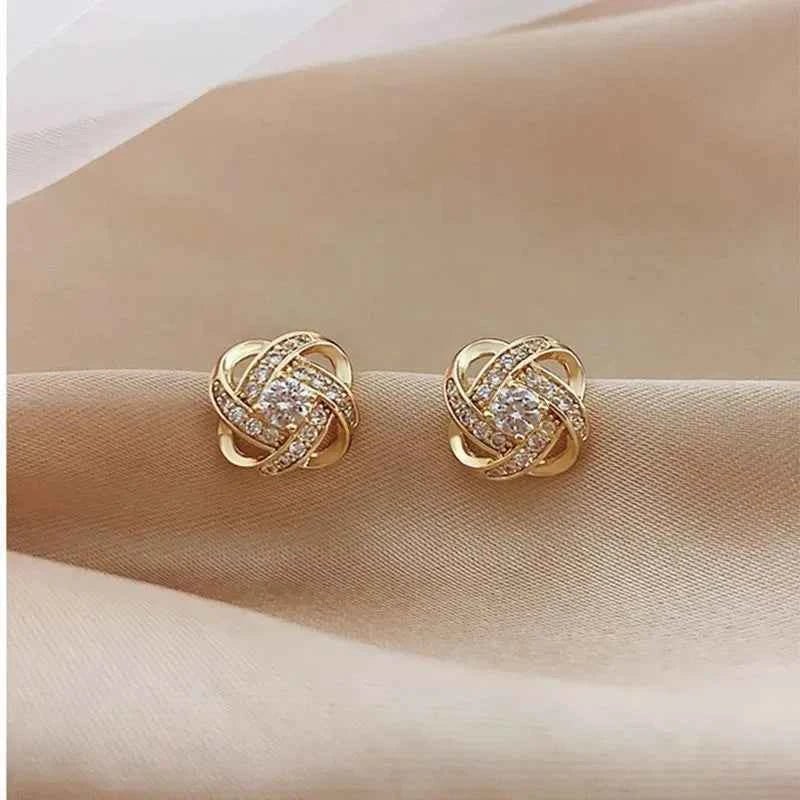 New Exquisite Shiny Zircon Heart Flower Earrings Korean Elegant Square Geometric Crystal Earrings for Women Fashion Jewelry Gift - Shoppiline