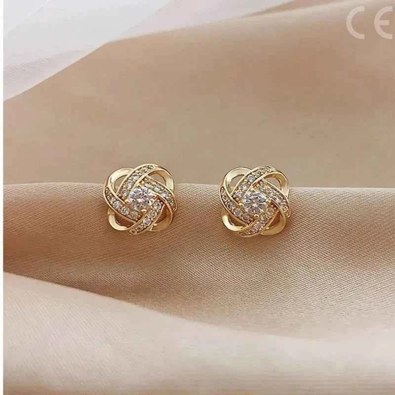 New Exquisite Shiny Zircon Heart Flower Earrings Korean Elegant Square Geometric Crystal Earrings for Women Fashion Jewelry Gift - Shoppiline