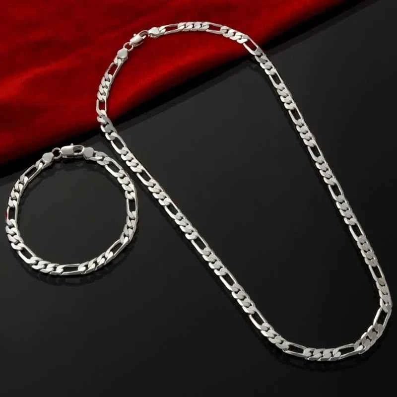 Noble New Arrive 925 Silver 4MM Chain for Men Women Bracelet Necklace Jewelry Set Lady Christma Gifts Charms Wedding - Shoppiline