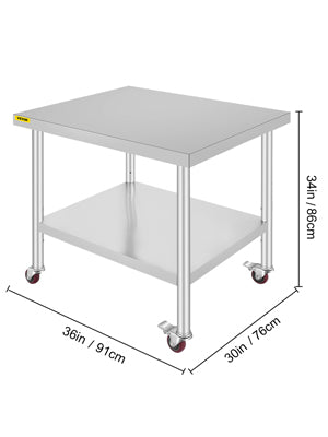 SucceBuy Stainless Steel Kitchen Prep Table With 4 Caster Wheels & Backsplash Loads Up to 100-300KG for Home Storage Rack Dining