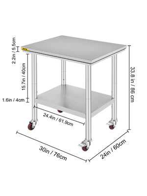 SucceBuy Stainless Steel Kitchen Prep Table With 4 Caster Wheels & Backsplash Loads Up to 100-300KG for Home Storage Rack Dining
