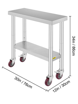 SucceBuy Stainless Steel Kitchen Prep Table With 4 Caster Wheels & Backsplash Loads Up to 100-300KG for Home Storage Rack Dining