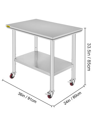 SucceBuy Stainless Steel Kitchen Prep Table With 4 Caster Wheels & Backsplash Loads Up to 100-300KG for Home Storage Rack Dining