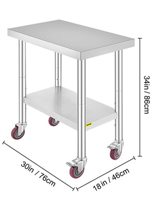 SucceBuy Stainless Steel Kitchen Prep Table With 4 Caster Wheels & Backsplash Loads Up to 100-300KG for Home Storage Rack Dining