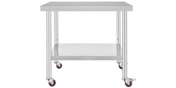 SucceBuy Stainless Steel Kitchen Prep Table With 4 Caster Wheels & Backsplash Loads Up to 100-300KG for Home Storage Rack Dining