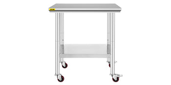 SucceBuy Stainless Steel Kitchen Prep Table With 4 Caster Wheels & Backsplash Loads Up to 100-300KG for Home Storage Rack Dining