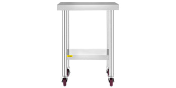 SucceBuy Stainless Steel Kitchen Prep Table With 4 Caster Wheels & Backsplash Loads Up to 100-300KG for Home Storage Rack Dining
