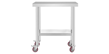 SucceBuy Stainless Steel Kitchen Prep Table With 4 Caster Wheels & Backsplash Loads Up to 100-300KG for Home Storage Rack Dining
