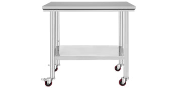 SucceBuy Stainless Steel Kitchen Prep Table With 4 Caster Wheels & Backsplash Loads Up to 100-300KG for Home Storage Rack Dining