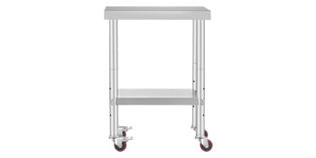 SucceBuy Stainless Steel Kitchen Prep Table With 4 Caster Wheels & Backsplash Loads Up to 100-300KG for Home Storage Rack Dining