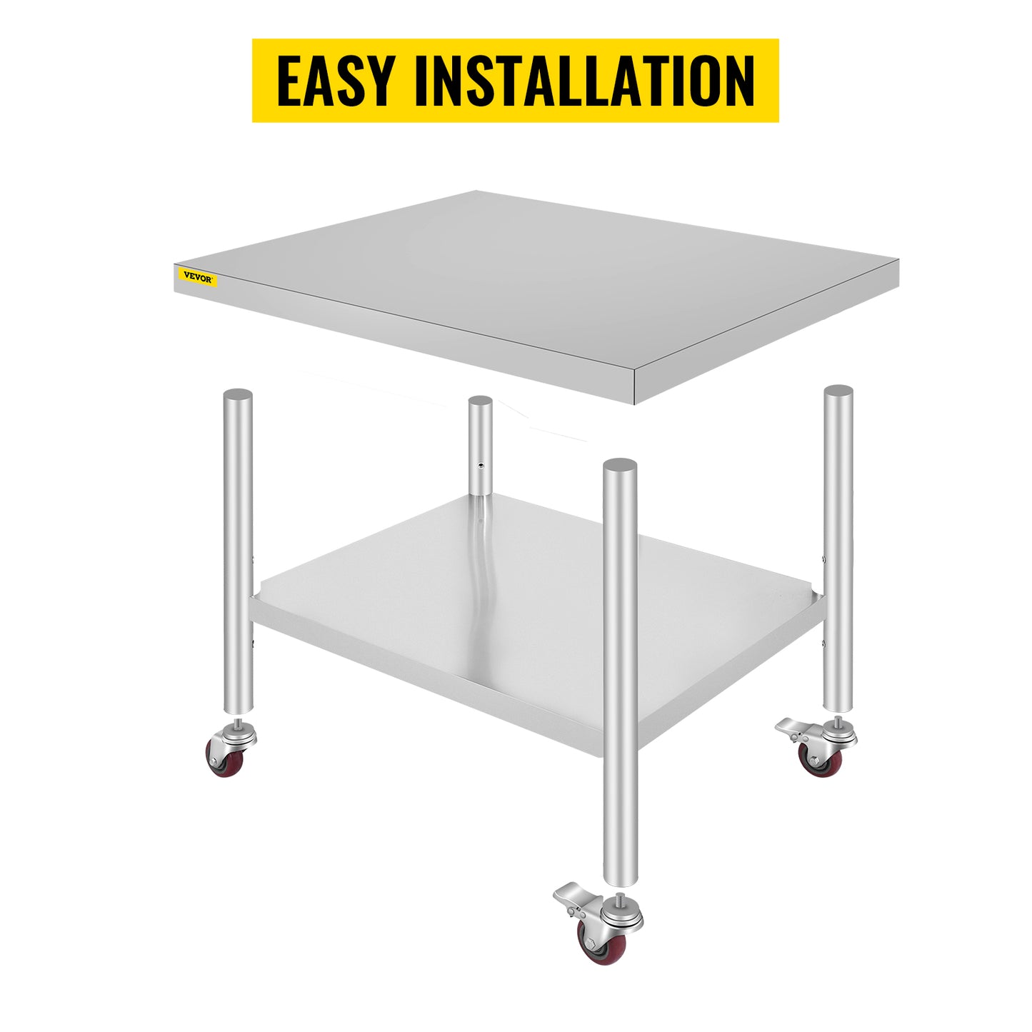SucceBuy Stainless Steel Kitchen Prep Table With 4 Caster Wheels & Backsplash Loads Up to 100-300KG for Home Storage Rack Dining