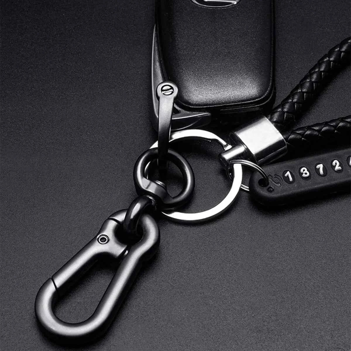 Trendy DIY Mobile Phone Number Plate Pendant Keychain for Men Punk Simple Woven Leather Rope Anti - lost Car Key Chain Accessories - Shoppiline