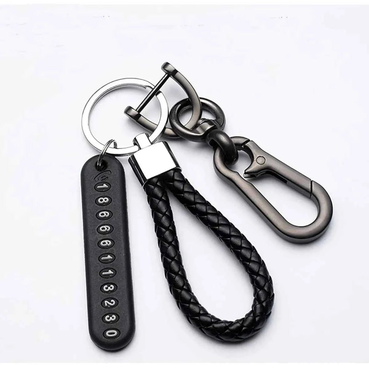 Trendy DIY Mobile Phone Number Plate Pendant Keychain for Men Punk Simple Woven Leather Rope Anti - lost Car Key Chain Accessories - Shoppiline