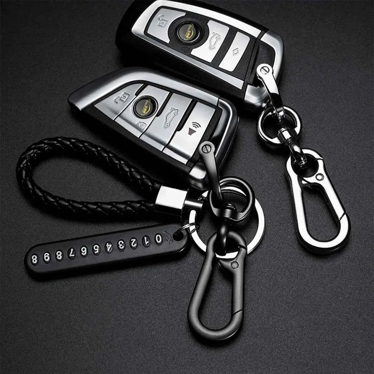 Trendy DIY Mobile Phone Number Plate Pendant Keychain for Men Punk Simple Woven Leather Rope Anti - lost Car Key Chain Accessories - Shoppiline