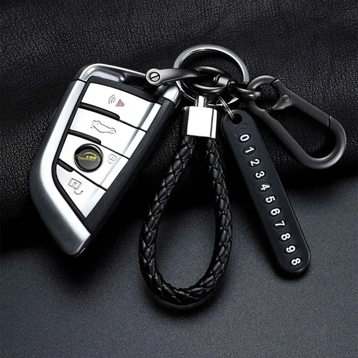 Trendy DIY Mobile Phone Number Plate Pendant Keychain for Men Punk Simple Woven Leather Rope Anti - lost Car Key Chain Accessories - Shoppiline