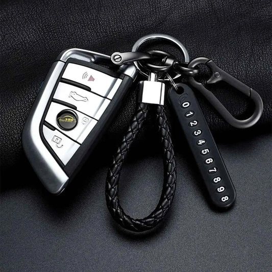 Trendy DIY Mobile Phone Number Plate Pendant Keychain for Men Punk Simple Woven Leather Rope Anti - lost Car Key Chain Accessories - Shoppiline