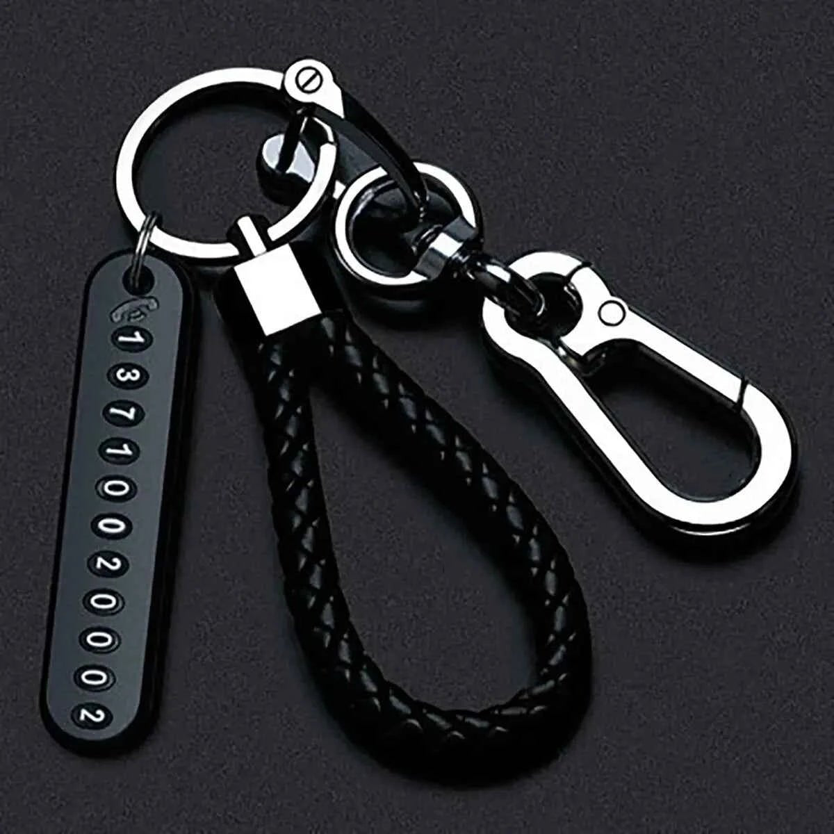Trendy DIY Mobile Phone Number Plate Pendant Keychain for Men Punk Simple Woven Leather Rope Anti - lost Car Key Chain Accessories - Shoppiline