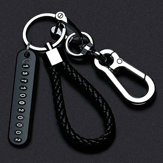 Trendy DIY Mobile Phone Number Plate Pendant Keychain for Men Punk Simple Woven Leather Rope Anti - lost Car Key Chain Accessories - Shoppiline