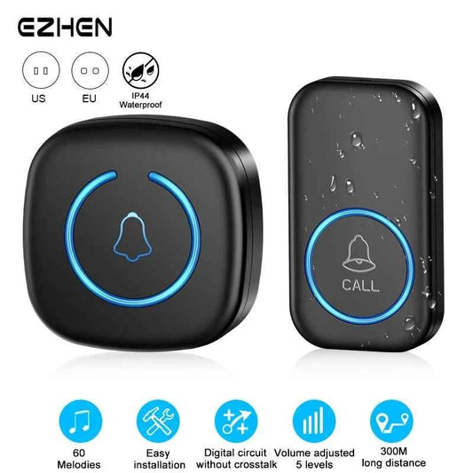 Wireless Doorbell Intelligent Welcome Door Bell 300M/984 FT Remote 60 Songs Melodies Home Smart Doorbell US EU UK Plug Optional - Shoppiline