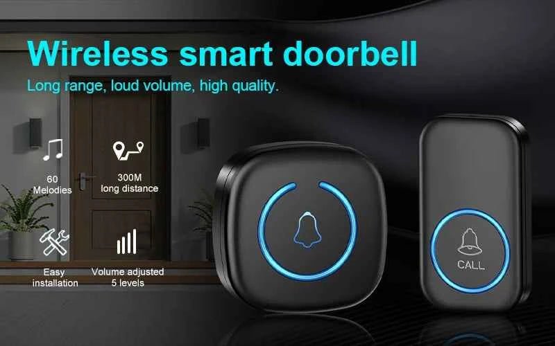 Wireless Doorbell Intelligent Welcome Door Bell 300M/984 FT Remote 60 Songs Melodies Home Smart Doorbell US EU UK Plug Optional - Shoppiline