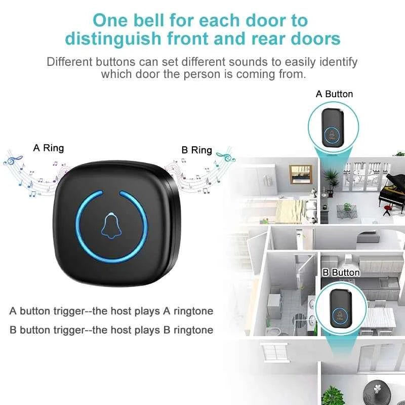 Wireless Doorbell Intelligent Welcome Door Bell 300M/984 FT Remote 60 Songs Melodies Home Smart Doorbell US EU UK Plug Optional - Shoppiline