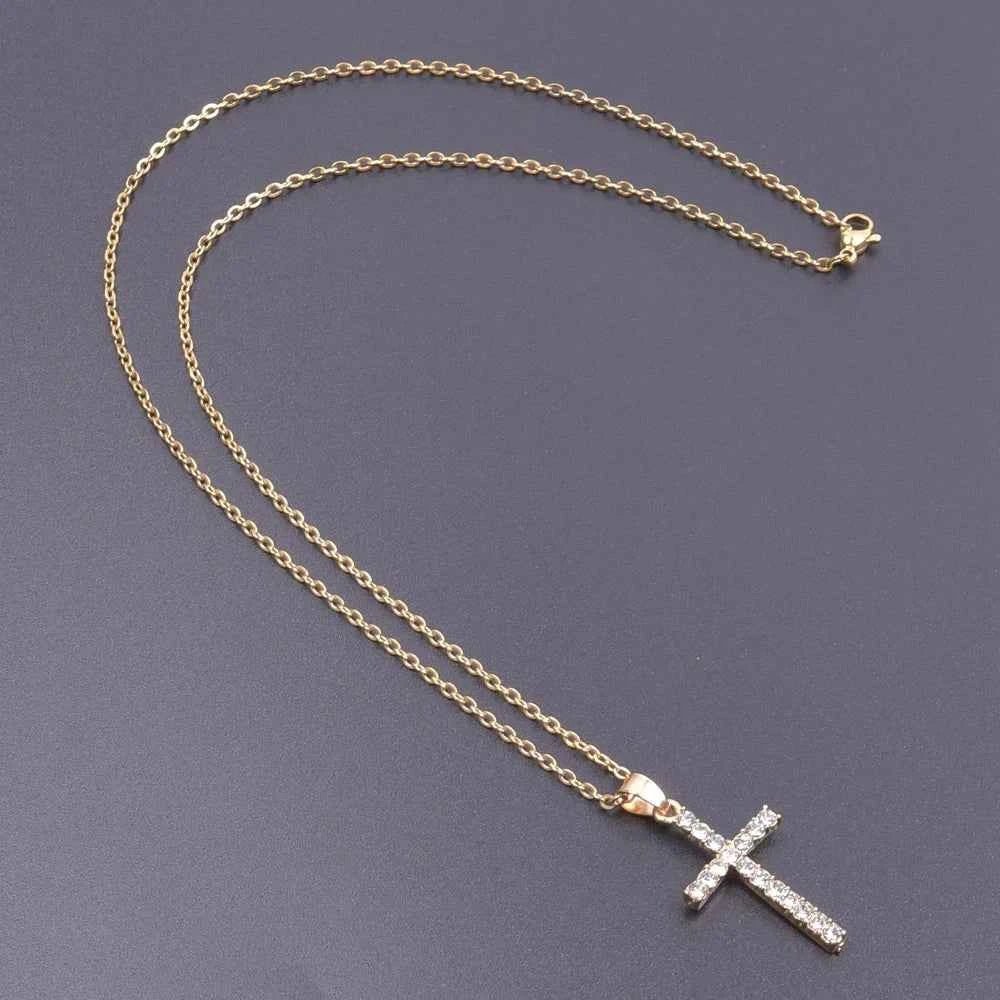 Women Necklace Jewelry Chain Fashion Cross With Rhinestone Pendant Necklace Stainless Steel Choke Ring Women Accessories New - Shoppiline