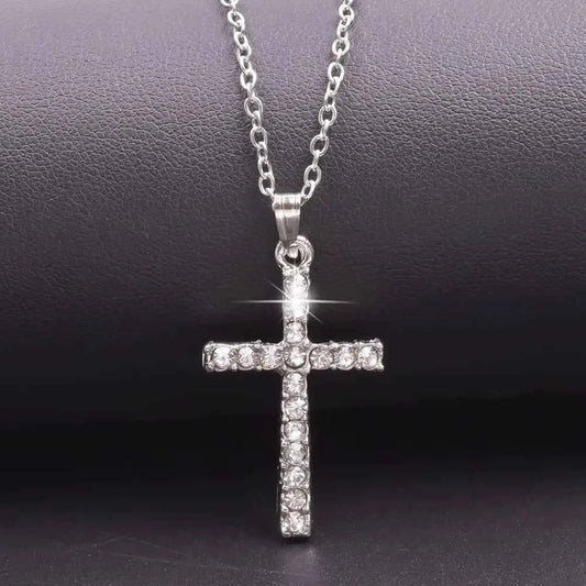 Women Necklace Jewelry Chain Fashion Cross With Rhinestone Pendant Necklace Stainless Steel Choke Ring Women Accessories New - Shoppiline