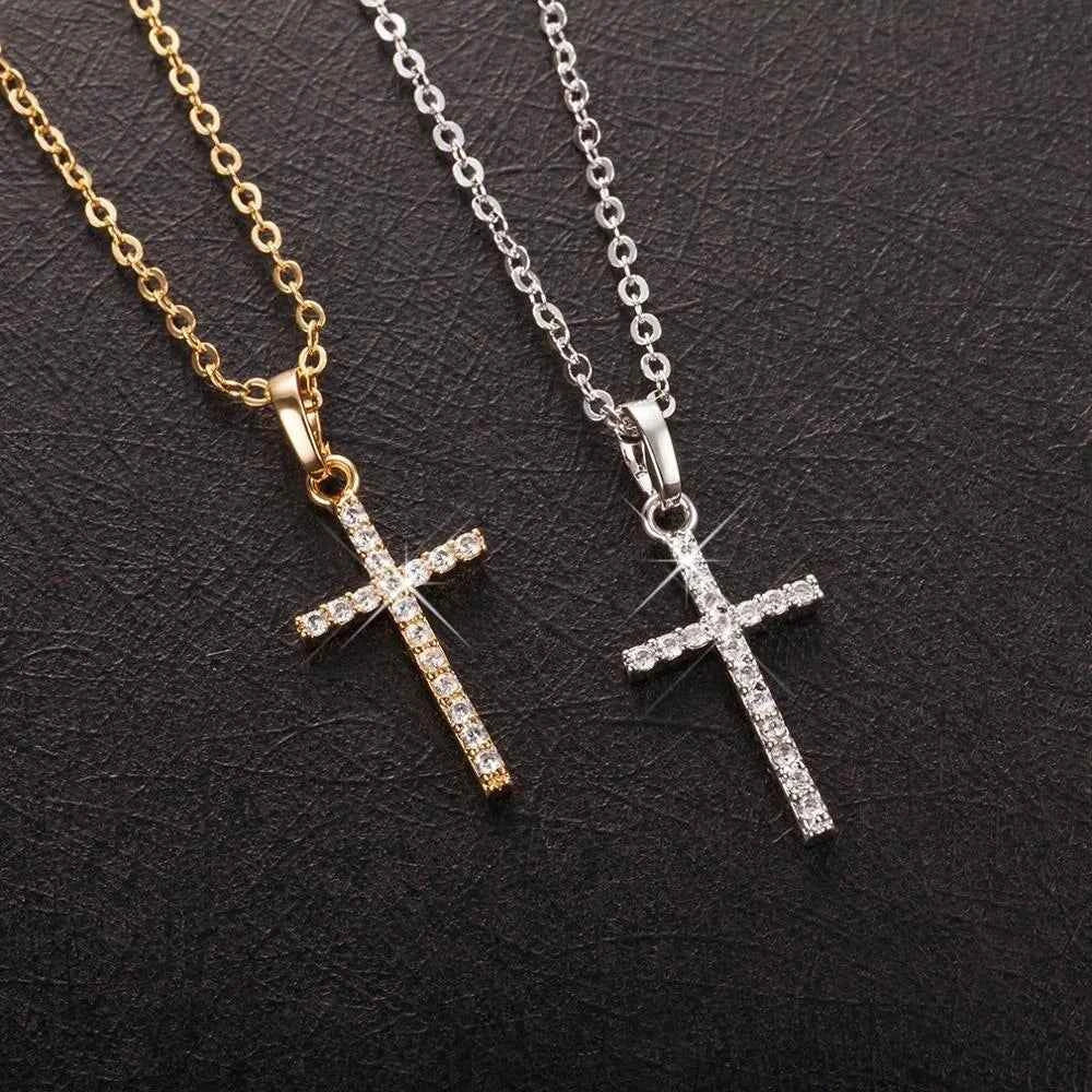 Women Necklace Jewelry Chain Fashion Cross With Rhinestone Pendant Necklace Stainless Steel Choke Ring Women Accessories New - Shoppiline