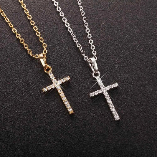 Women Necklace Jewelry Chain Fashion Cross With Rhinestone Pendant Necklace Stainless Steel Choke Ring Women Accessories New - Shoppiline