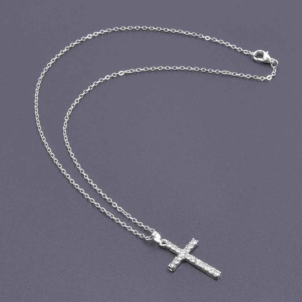 Women Necklace Jewelry Chain Fashion Cross With Rhinestone Pendant Necklace Stainless Steel Choke Ring Women Accessories New - Shoppiline