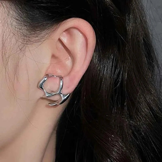 Y2K Irregular Liquid Earrings for Women Silver Color Hip - Hop Punk Fashion Geometric Earring Clip Girl 2024 Trendy Party Jewelry - Shoppiline