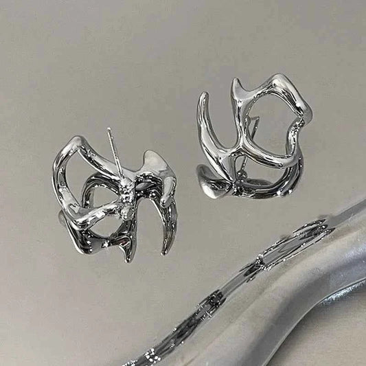 Y2K Irregular Liquid Earrings for Women Silver Color Hip - Hop Punk Fashion Geometric Earring Clip Girl 2024 Trendy Party Jewelry - Shoppiline